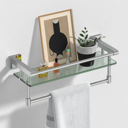 Tempered Glass Shelf with Chrome Towel Bar for Bathroom 1