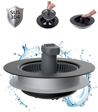 Hibbent 3 in 1 Sink Drain Strainer Combo Matte Black Stainless Steel