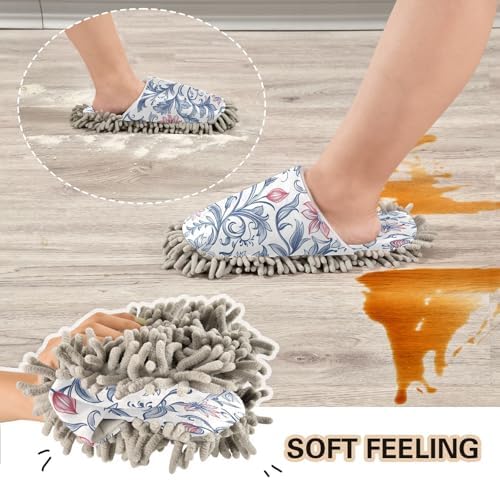 Zhirexin Blue Flowers Mandala Microfiber Cleaning Slippers