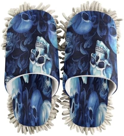 Zhirexin Blue Skull Microfiber Mopping Slippers