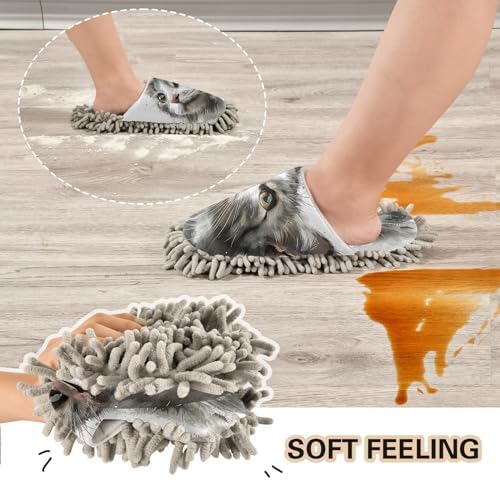 Zhirexin White Cat Microfiber Mop Slippers for Men Women