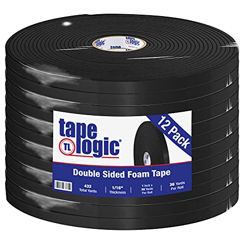 Tape Logic 12 Rolls Black Foam Masking Tape 1 Inch x 36 Yards