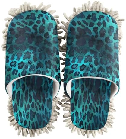 Zhirexin Blue Leopard Print Mop Slippers for Men Women