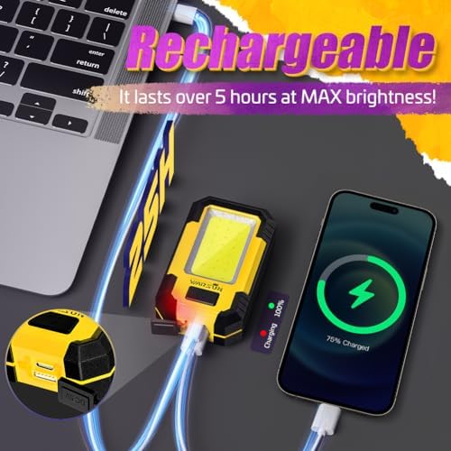 WARSUN Rechargeable LED Work Light 1200LM Bright Yellow