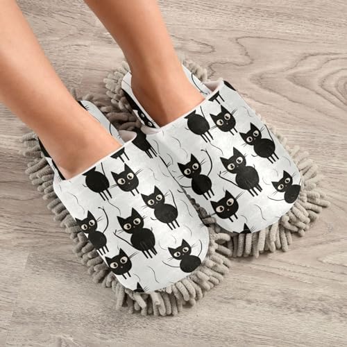 Zhirexin Black Cat Cleaning Slippers Mop Shoes