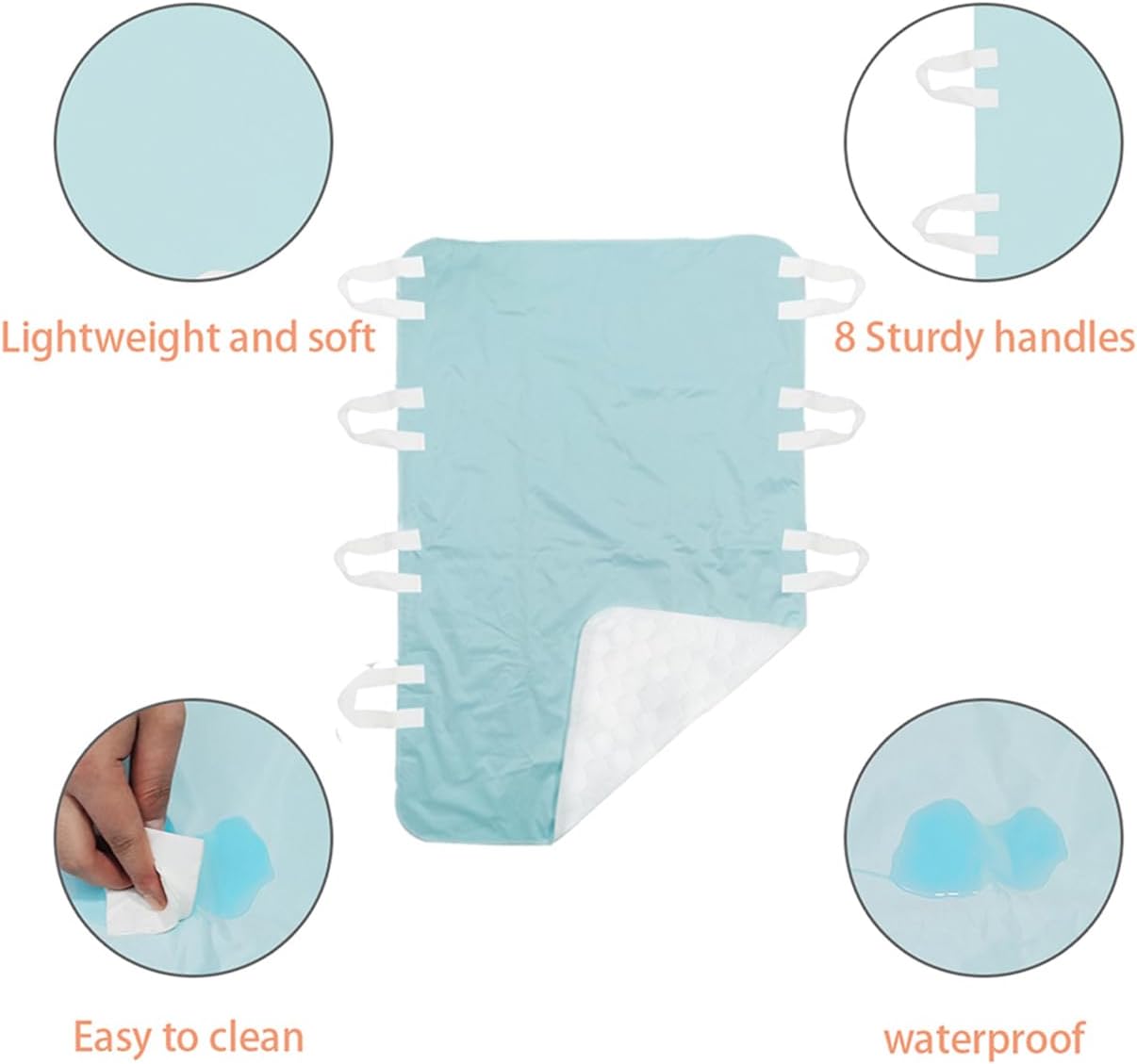 Washable Reusable Incontinence Bed Pad with 8 Handles