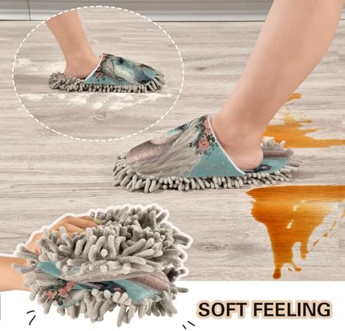 Zhirexin Flowery Horse Microfiber Mop Slippers for Men Women