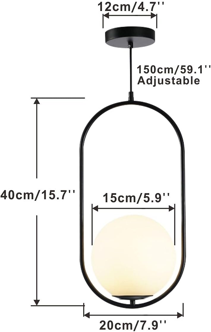 Fulesi Modern Matte Black Pendant Light with White Glass Shade