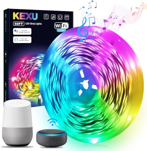 KEXU 50ft Smart WiFi LED Strip Light with Alexa and Google Assistant