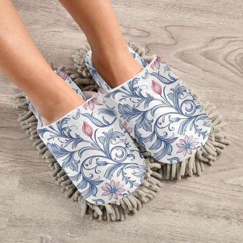 Zhirexin Blue Flowers Mandala Microfiber Cleaning Slippers