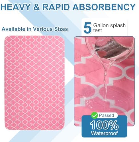OUTCREATOR Washable Bed Pads 34 x 56 Pack of 2 Pink