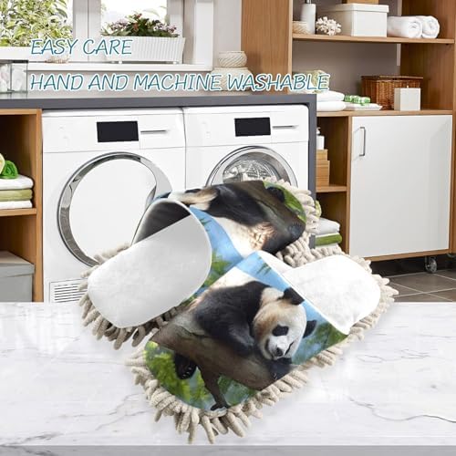 RunningBear White Panda Mop Slippers for Clean Office