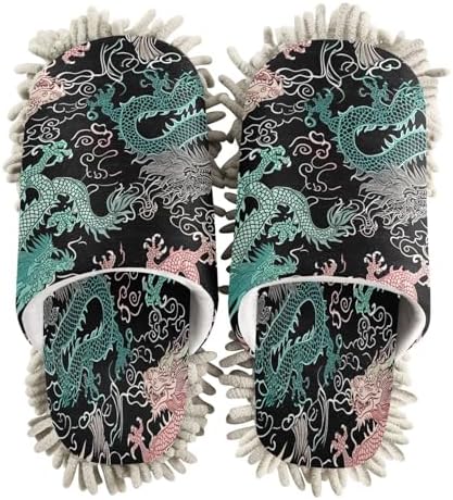 Zhirexin Colorful Dragons Microfiber Mop Slippers