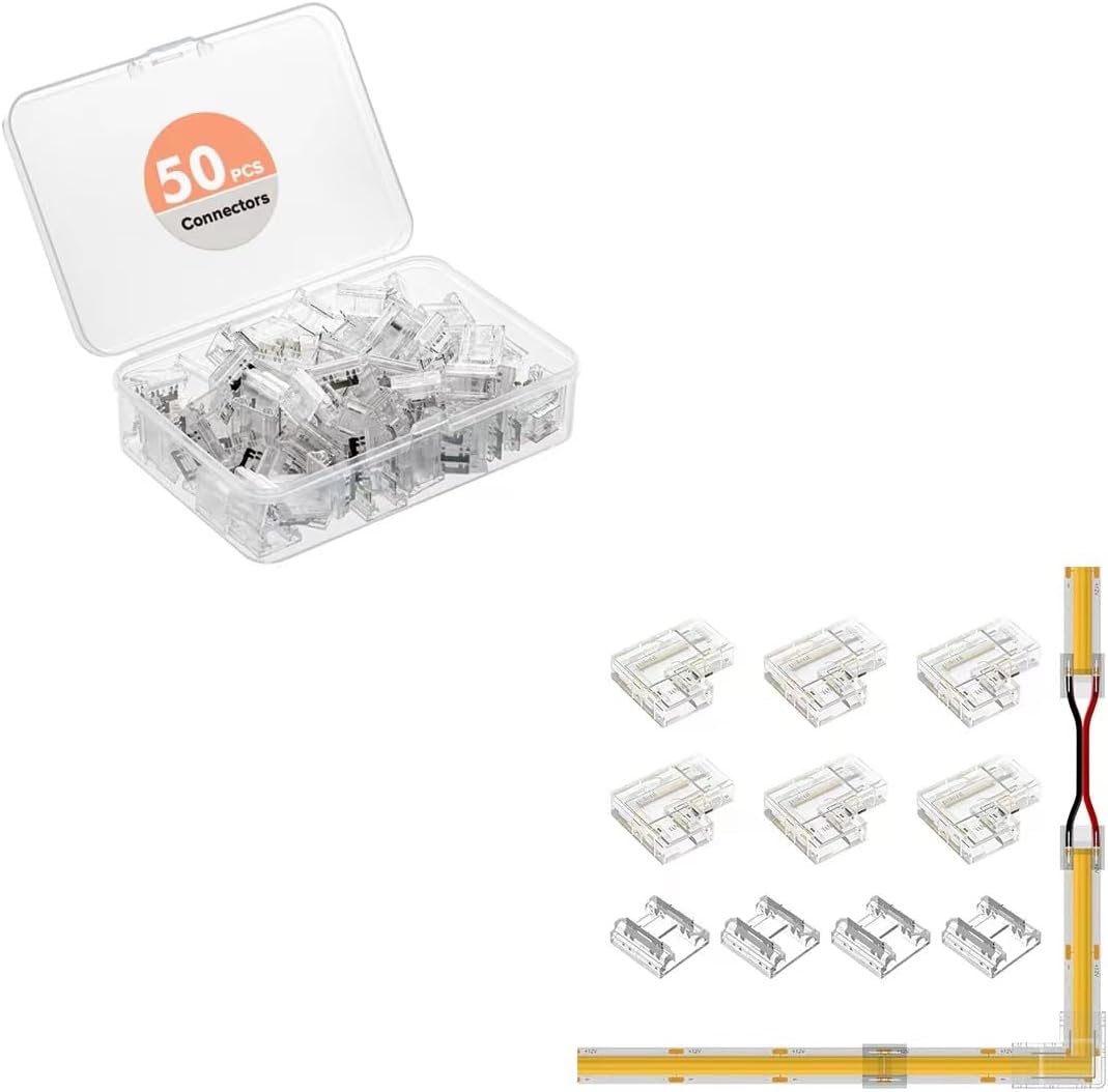 BTF-LIGHTING 50PCS 2pin 8mm Transparent FCOB COB Connector Kit