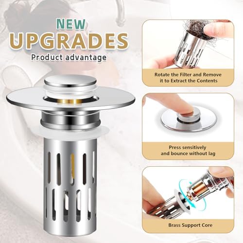 Universal Stainless Steel Sink Stopper with Hair Strainer
