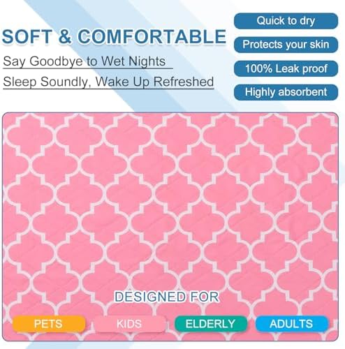 OUTCREATOR Washable Bed Pads 34 x 56 Pack of 2 Pink
