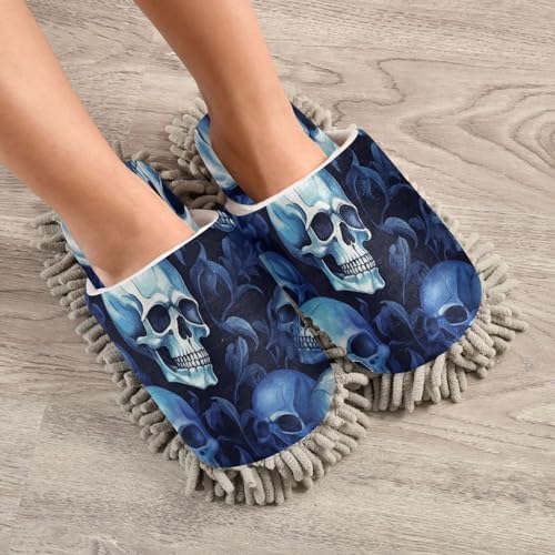 Zhirexin Blue Skull Microfiber Mopping Slippers