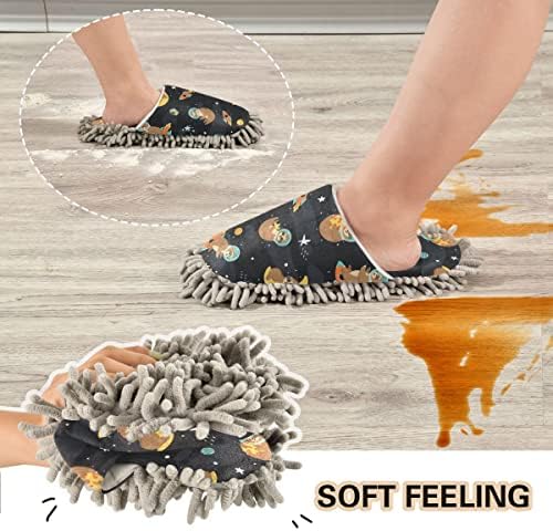 DOMIKING Sloth Astronaut Mop Slippers for Cleaning