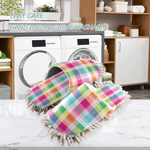 Zhirexin Colorful Striped Plaid Cleaning Slippers