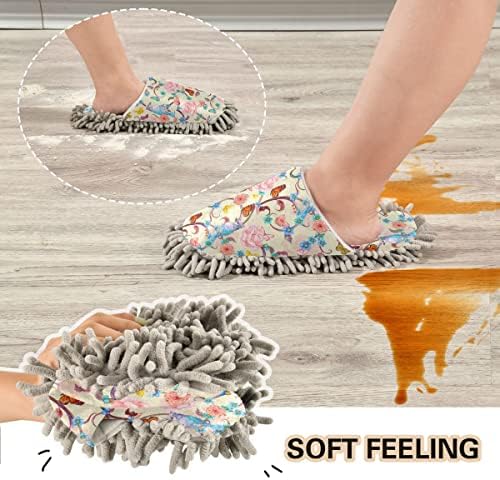 DOMIKING Butterfly Birds Mop Slippers for Women