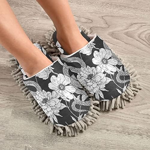 DOMIKING Snakes Flowers Mop Slippers for Women