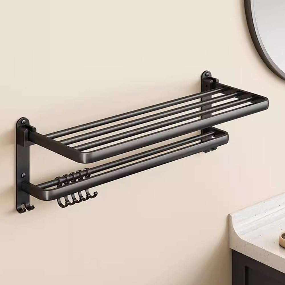 ANNBKA Black Folding Towel Rack for Bathroom