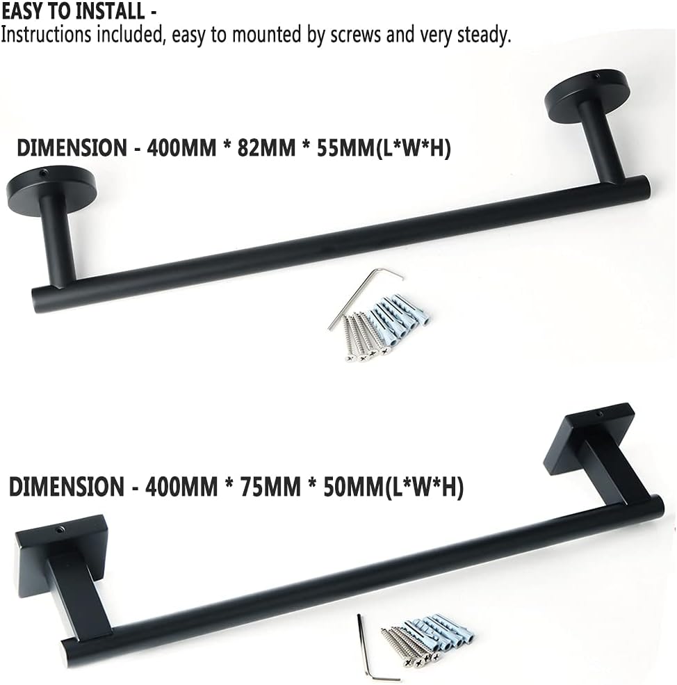 BOCbco Black Towel Rail 40Cm Wall-Mounted Towel Holder