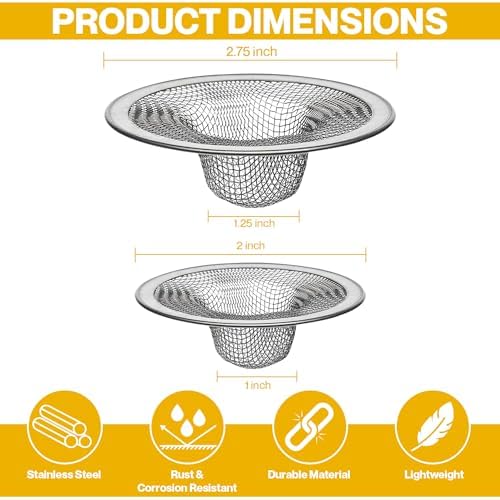 2-Pack Kitchen Bathroom Sink Drain Strainers - 275 2 Inch Hair Catcher Set