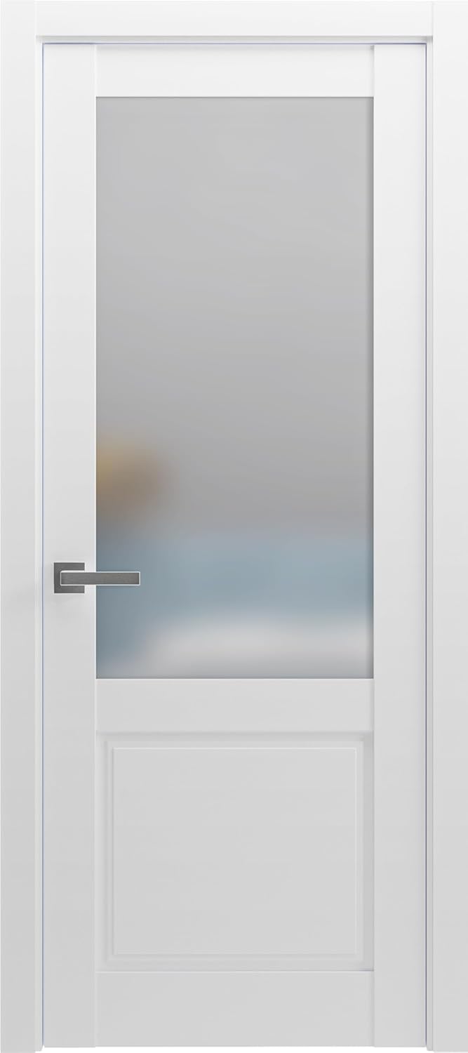 SARTODOORS Pantry Door 30x80 Matte White with Frosted Glass