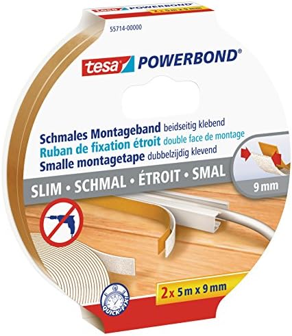 tesa Powerbond Extra Narrow Masking Tape 2 Rolls 5m x 9mm Beige