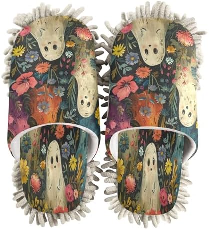 Zhirexin Halloween White Cute Spectre Cleaning Mop Slippers