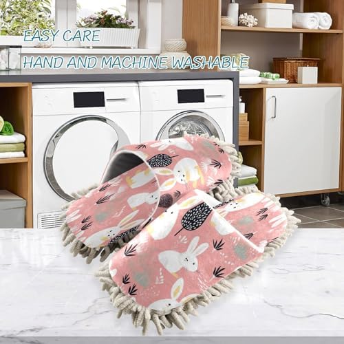 Zhirexin Cute Bunny Mop Slippers for Men Women