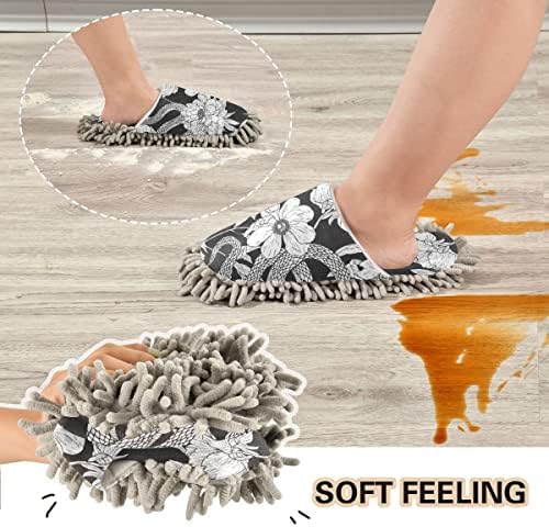 DOMIKING Snakes Flowers Mop Slippers for Women