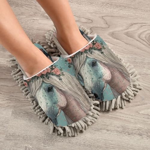 Zhirexin Flowery Horse Microfiber Mop Slippers for Men Women