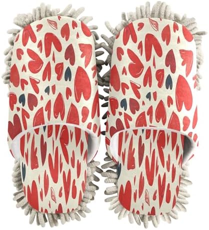 Zhirexin Cartoon Red Heart Microfiber Mop Slippers for Men Women