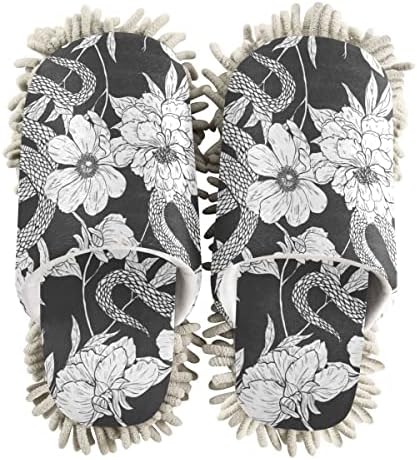 DOMIKING Snakes Flowers Mop Slippers for Women