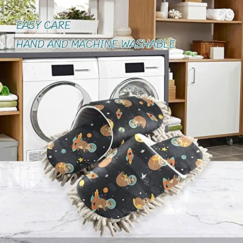DOMIKING Sloth Astronaut Mop Slippers for Cleaning