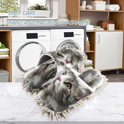Zhirexin White Cat Microfiber Mop Slippers for Men Women