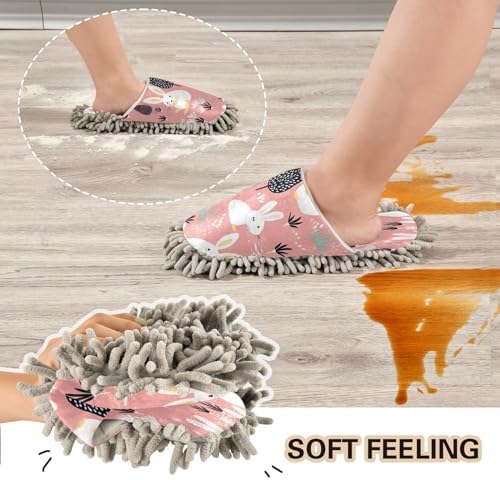 Zhirexin Cute Bunny Mop Slippers for Men Women