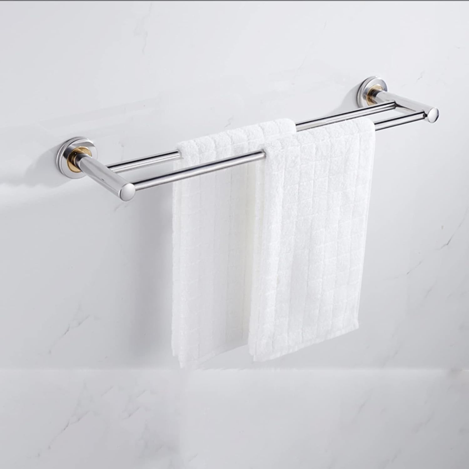TiStm Wall Mounted Double Towel Rack in Silver