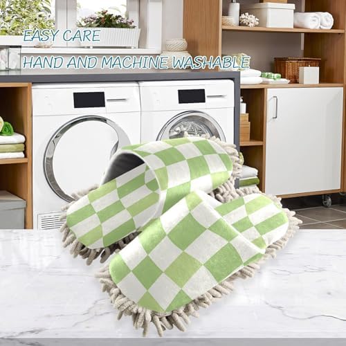 Zhirexin Green Checkered Mopping Slippers
