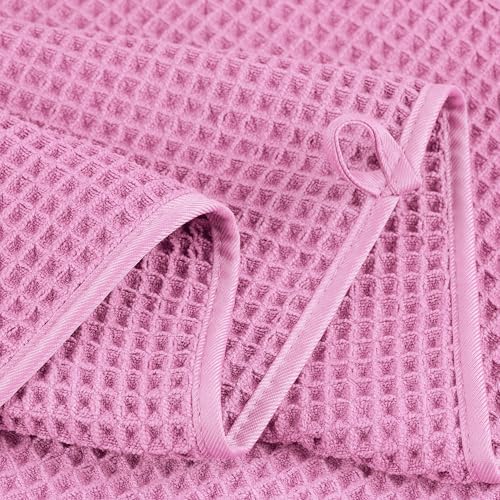 POLYTE Microfiber Bath Towel 60x30 in 4 Pack Pink Waffle Weave