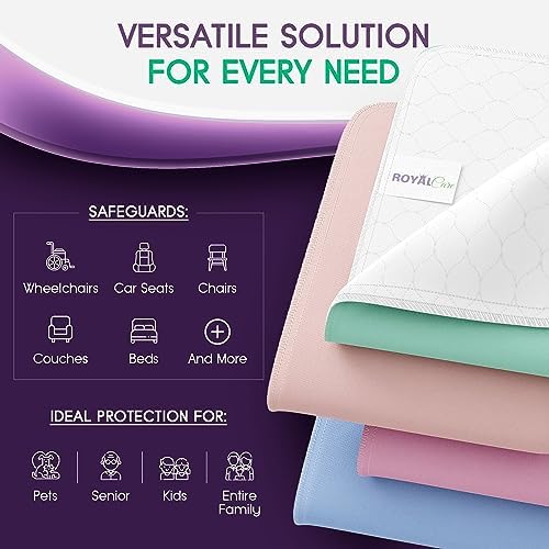 Royal Care Incontinence Bed Pads - 4 Pack 34x36 Reusable Waterproof