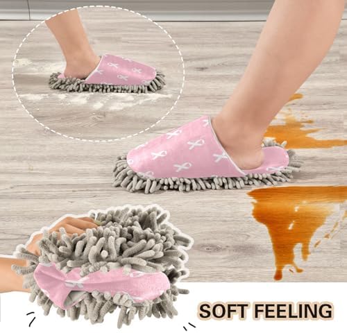 Sinestour Mop Slippers for Floor Cleaning - White Pink