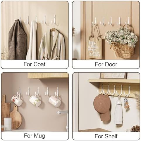 Wall Hooks for Towel and Coat - 5 Pack 22LB Metal Hanger