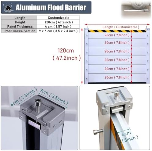 Flood Defense System - 47inch Aluminum Baffle Barriers Silver-L-175c