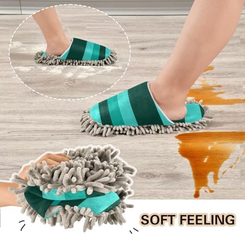 Zhirexin Green Stripe Cleaning Mop Slippers