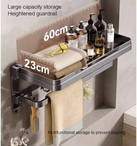 ANNBKA Gray Towel Shelf Wall-Mounted 50cm