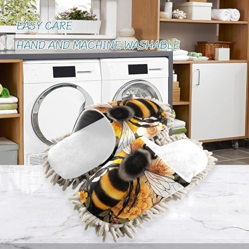 White Honey Bee Flowers Mop Slippers for Home Office