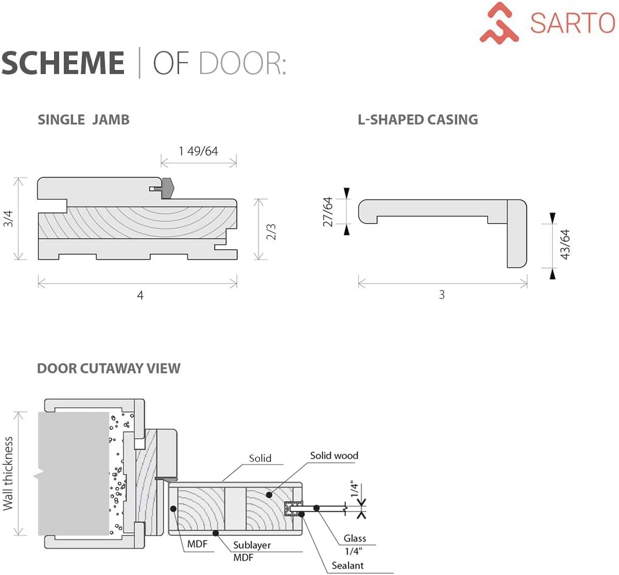 VDOMDOORS 32x80 Interior Solid Door with Frost Glass